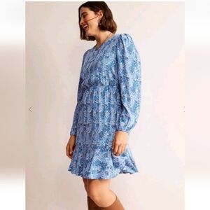 Boden Pleated Peplum Mini Dress In Teal Botanic Terrace Size 6R